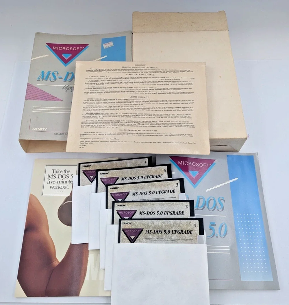 Microsoft MS-DOS 5.0 Tandy Upgrade Boxed Software Set 5.25
